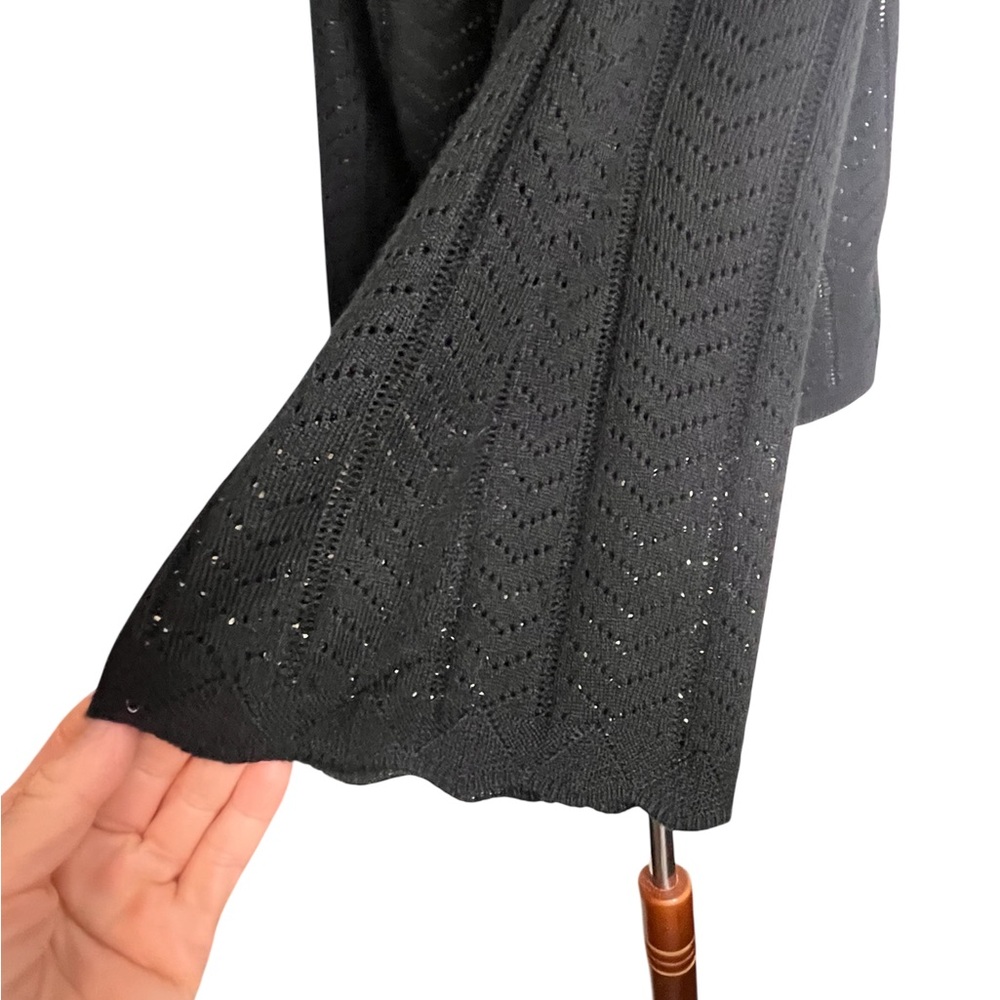 Adrianna Papell Pointelle Bell Sleeve Knit Top Black Women’s Size Large - Picture 5 of 7
